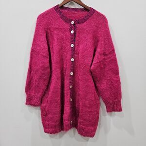 Womens Handmade Sweater Plus Sz 2X Pink Berry Chunky Knit Barbiecore Cottagecore